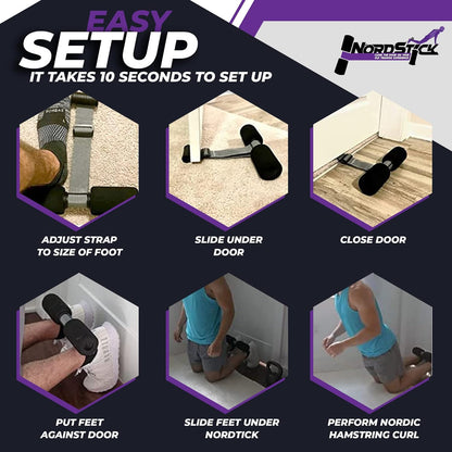 Nordic Hamstring Curl Strap - Original Nord Stick Exercise Set for Home and Travel - 5 Second Set Up